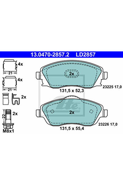 Ate Σετ τακάκια φρένων, δισκόφρενο 13.0470-2857.2