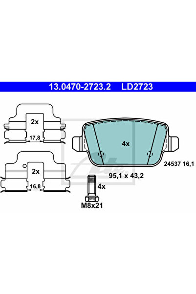 Ate Σετ τακάκια φρένων, δισκόφρενο 13.0470-2723.2