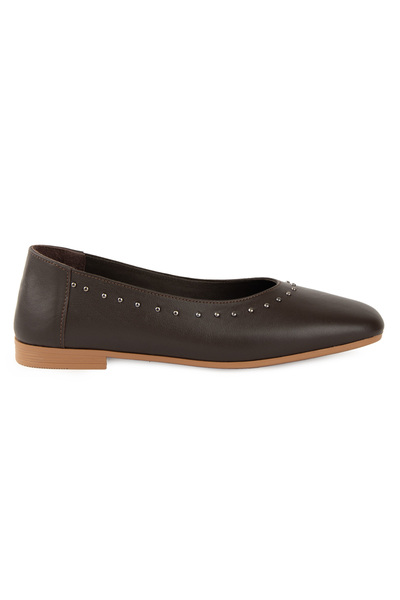 Pegia Leather Stone Detailed Women's Ballet Flats Dg6103
