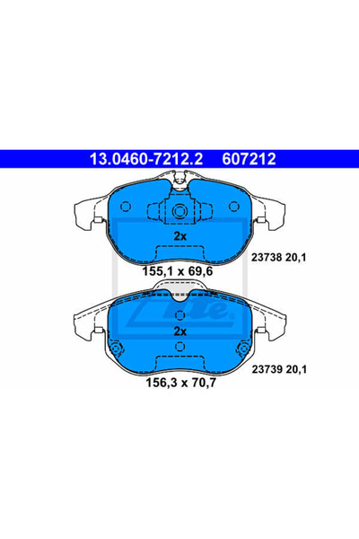 Ate Σετ τακάκια φρένων, δισκόφρενο 13.0460-7212.2