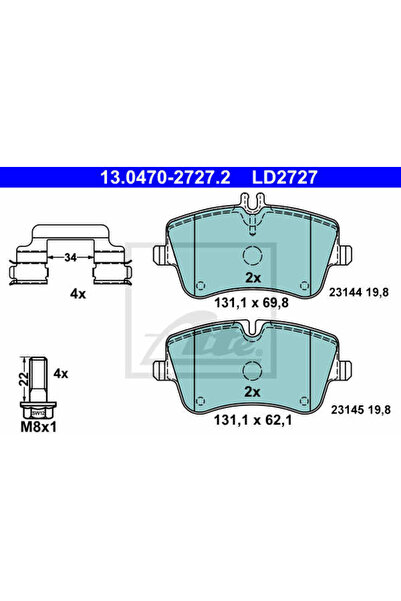 Ate Σετ τακάκια φρένων, δισκόφρενο 13.0470-2727.2