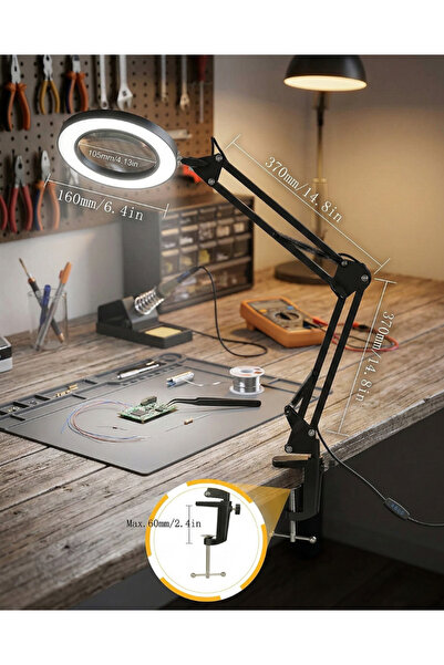 GUCSO LED Büyüteçli Masa Lambası 5X 10X – 3 Renk Ayarlı USB Akrobat Kollu Işı...