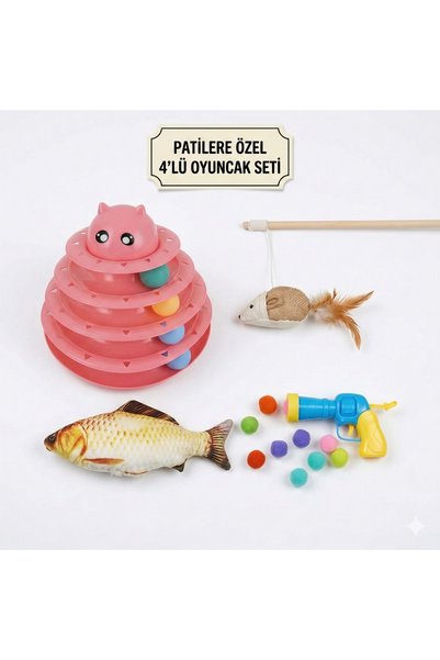 İKONİXPET Cat Toy Set 4-Piece Interactive Cat Toy Fish Set P Plush Cat Fishing Rod Bulk Set