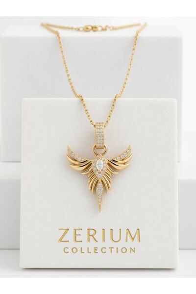 ZERİUM Anka Kuşu Zirkon Kadın VIP Kolye Zümrüdüanka 45 Cm