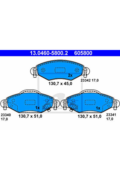 Ate Σετ τακάκια φρένων, δισκόφρενο 13.0460-5800.2