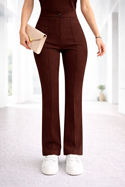 FİFTY ONE Women's Black High Waist Slim-fit Flare Leg Palazzo Pants