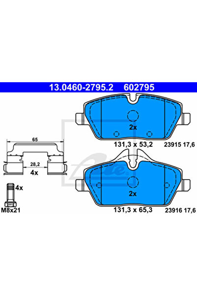 Ate Σετ τακάκια φρένων, δισκόφρενο 13.0460-2795.2