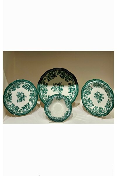 tabakevi Tabak Evi Porselen Kadife Yemek Takımı Yeşil 6 Kişilik 24 Parça