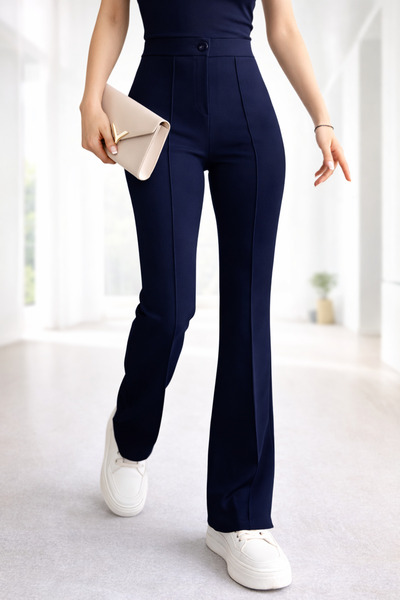 FİFTY ONE Women's Black High Waist Slim-fit Flare Leg Palazzo Pants