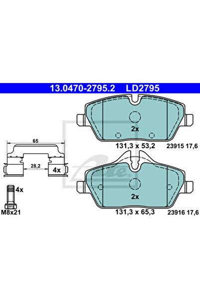 Ate Σετ τακάκια φρένων, δισκόφρενο 13.0470-2795.2