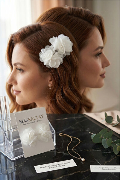 Massaltay Σετ 2 τεμαχίων αξεσουάρ μαλλιών από σιφόν με λουλούδια λέιζερ – Παι...