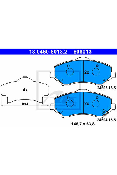 Ate Σετ τακάκια φρένων, δισκόφρενο 13.0460-8013.2