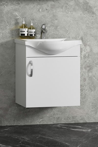 ÖZCEDEN Yıldız 45 cm Beyaz MDF Seramik Lavabolu Asma Alt Banyo Dolabı