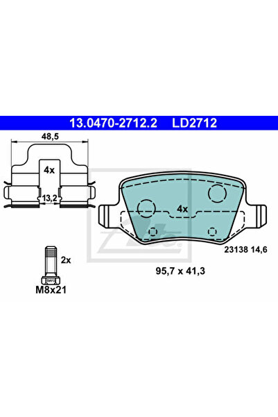 Ate Σετ τακάκια φρένων, δισκόφρενο 13.0470-2712.2