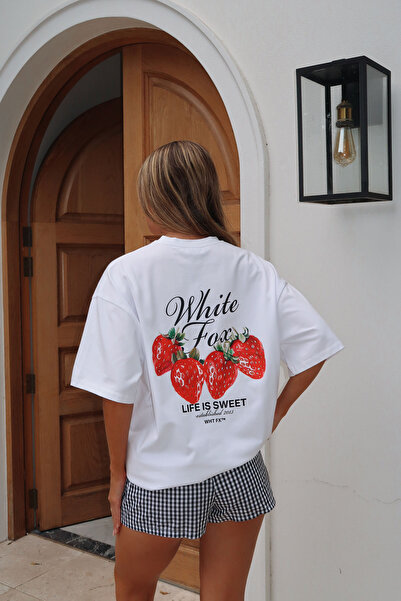 Violon Life Is Sweet Strawberry Printed White Women's T-Shirt