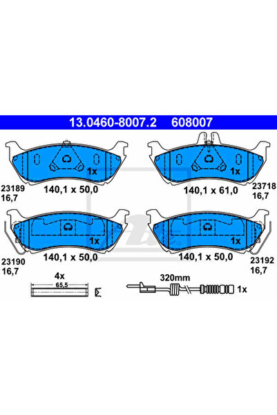 Ate Σετ τακάκια φρένων, δισκόφρενο 13.0460-8007.2