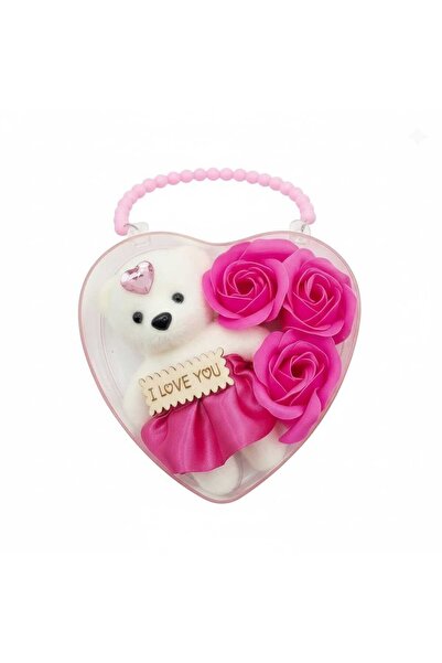 OEM Soap Flower Arrangement with Teddy Bear in Plastic Box