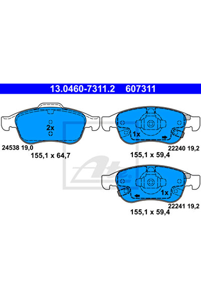 Ate Σετ τακάκια φρένων, δισκόφρενο 13.0460-7311.2