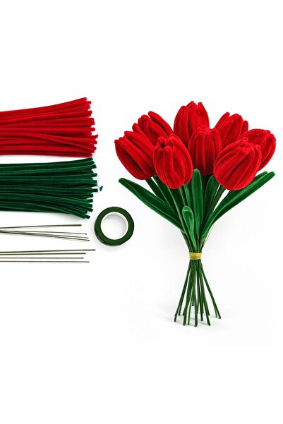 LUVELLA DIY Şönil Çiçek Seti – 8 Adet Lale Yapım Malzemeleri