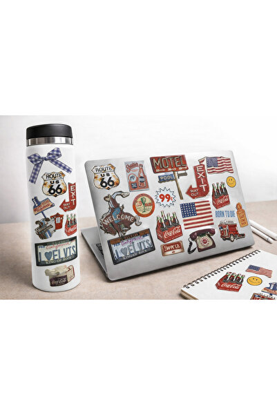 Limitless Design مجموعة ملصقات ريترو فينتاج أمريكا مقاس 22x30 سم - روت 66، مو...
