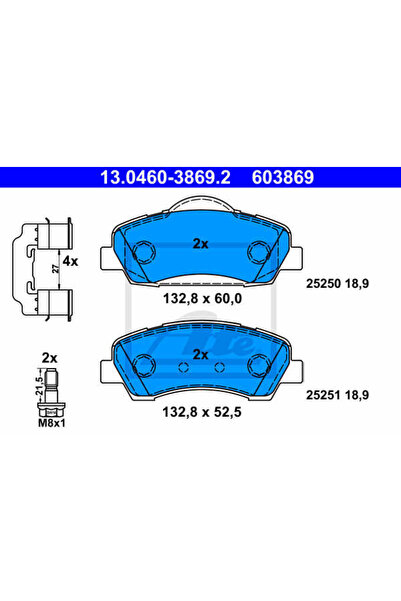 Ate Σετ τακάκια φρένων, δισκόφρενο 13.0460-3869.2