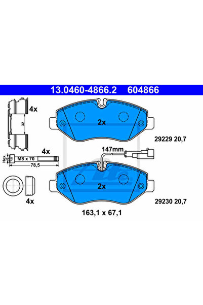 Ate Σετ τακάκια φρένων, δισκόφρενο 13.0460-4866.2