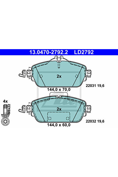 Ate Σετ τακάκια φρένων, δισκόφρενα 13.0470-2792.2 Mercedes-Benz C-Class/C-Cla...
