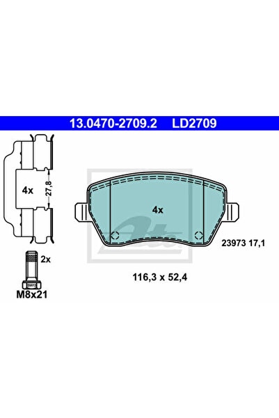 Ate Σετ τακάκια φρένων, δισκόφρενο 13.0470-2709.2