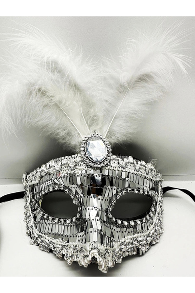 shopwave قناع حفلات ريش ترتر فضي اللون مقاس 17 × 20 سم (5047)