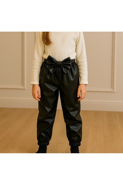 shop Prirodna koža pantalona Sa mašnom