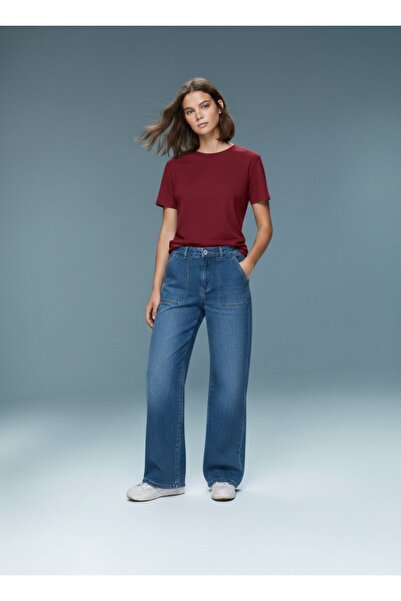 Ltb guler rotund Tricou roșu Claret cu croială lejeră