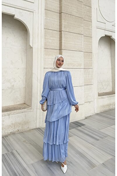 THEK BUTİK Chiffon Dress with Flying Sleeves and Volan Detail