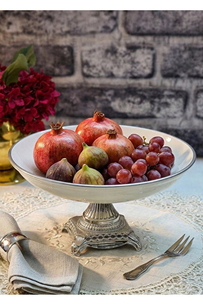 SEÇKİNEV Ion Porcelain 26cm Metal Cast Iron Footed Presentation Plate