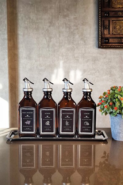 Saatistan Stantlı 4'lü 250 ml Zeytinyağı, Nar Ekşisi, Limon Sirke, Yağlık Seti