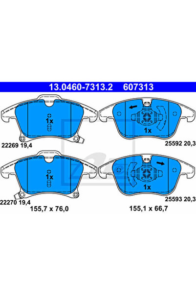 Ate Σετ τακάκια φρένων, δισκόφρενο 13.0460-7313.2