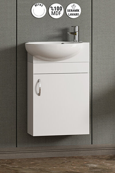 ÖZCEDEN Lale 45 cm Beyaz MDF Seramik Lavabolu Asma Alt Banyo Dolabı