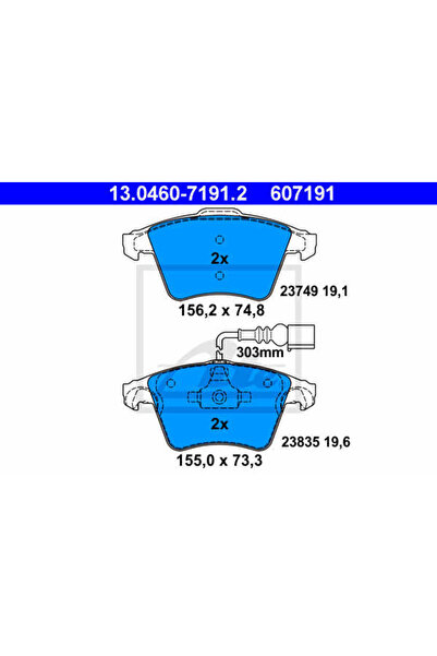 Ate Σετ τακάκια φρένων, δισκόφρενο 13.0460-7191.2 Vw Touareg