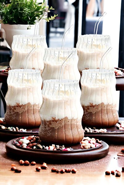 Saatistan 6'lı Cam Latte ve Cappuccino Bardağı Seti, Pipetli, Şık ve Dayanıklı