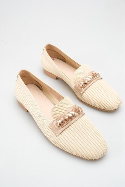 tusemmoda Tsm Elegant Detailed Cream Knitted Ballet Flats