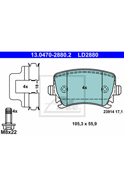 Ate Set of brake pads, disc brake 13.0470-2880.2