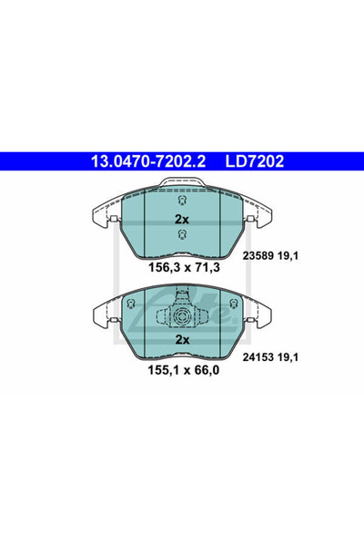 Ate Σετ τακάκια φρένων, δισκόφρενο 13.0470-7202.2