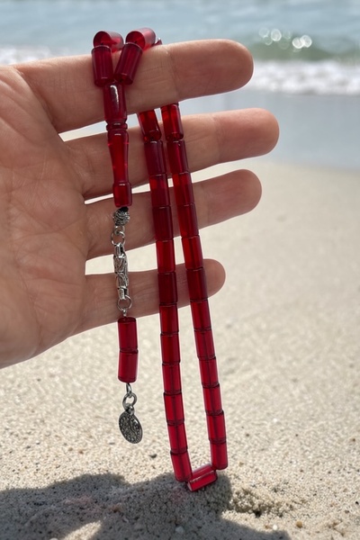 Atolyezone Kırmızı Kesme hediyelik kehribar Tesbih özel kesim Tesbih sıkma