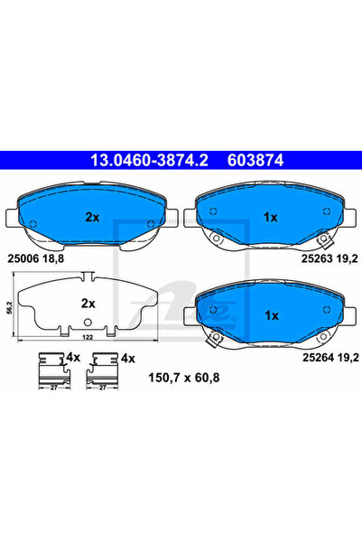 Ate Σετ τακάκια φρένων, δισκόφρενο 13.0460-3874.2