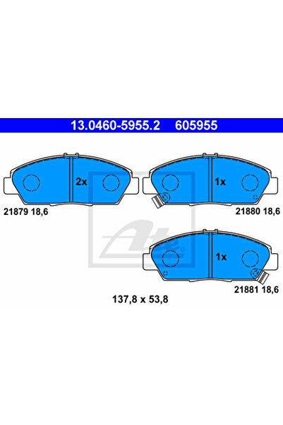 Ate Σετ τακάκια φρένων, δισκόφρενο 13.0460-5955.2 Honda Accord V/Prelude IV/P...