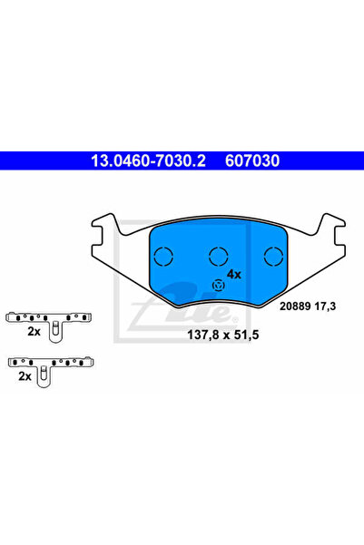 Ate Σετ τακάκια φρένων, δισκόφρενο 13.0460-7030.2