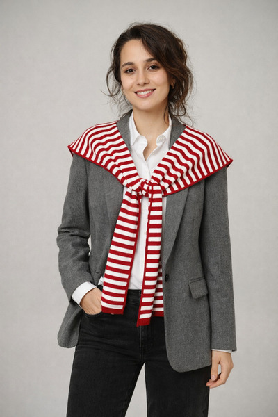 Sebir Moda Ριγέ Με σχέδιο Διπλής όψης Πλεκτά Είδη Γραφείου Σάλι