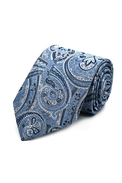 Sade Kravat Navy Blue White Shawl Patterned Special Woven Tie 33212 Blue