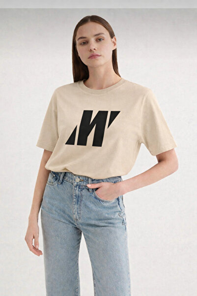 Mavi kadın oversize baskılı rahat yazlık kısa kollu premium kalite tişört