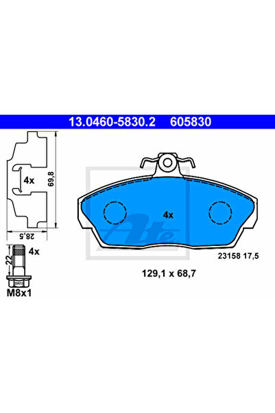 Ate Σετ τακάκια φρένων, δισκόφρενο 13.0460-5830.2