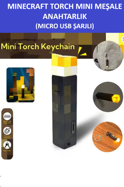 moontime alaçatı Şarjlı Minecraft Meşale Anahtarlık - Eğlence ve Şıklık Bir A...